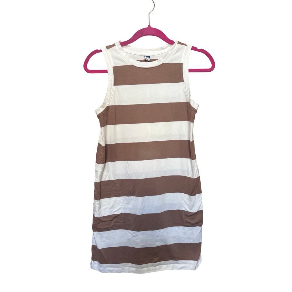 Old Navy 100% Cotton Brown & White Striped T-Shirt Dress w/ Pockets Size Small